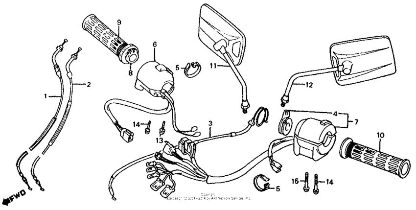 Control lever + switches + cables