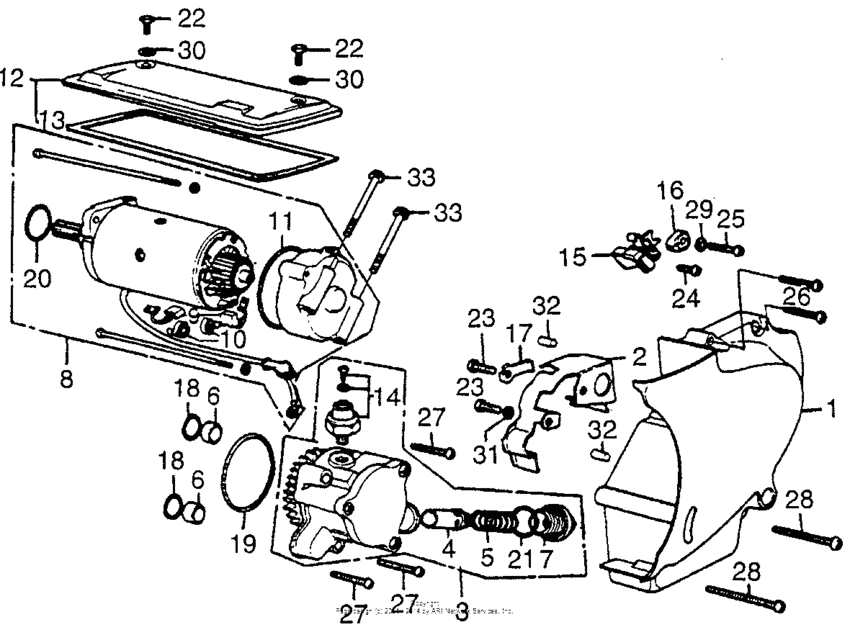Left crankcase cover + starting motor + oil pump