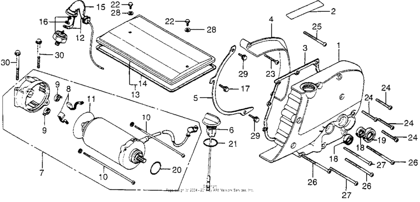 Starting motor + left side cover