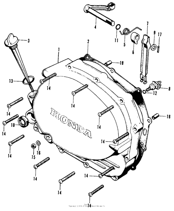 Right crankcase cover + clutch lever