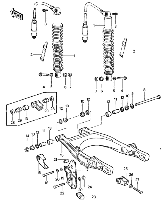 Swing arm/shock absorbers