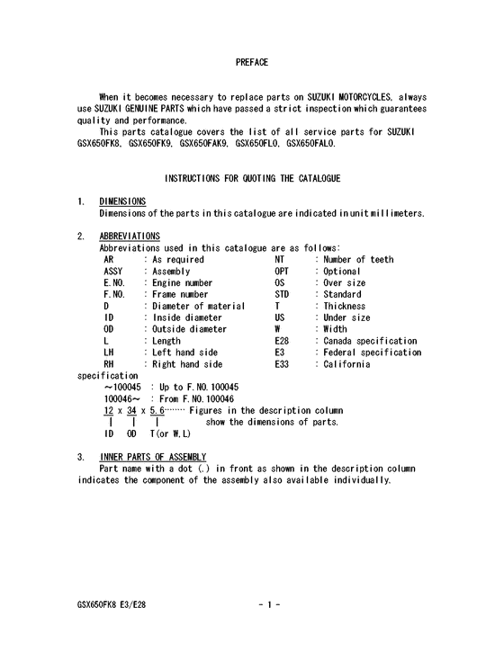 GSX650F Catalog preface