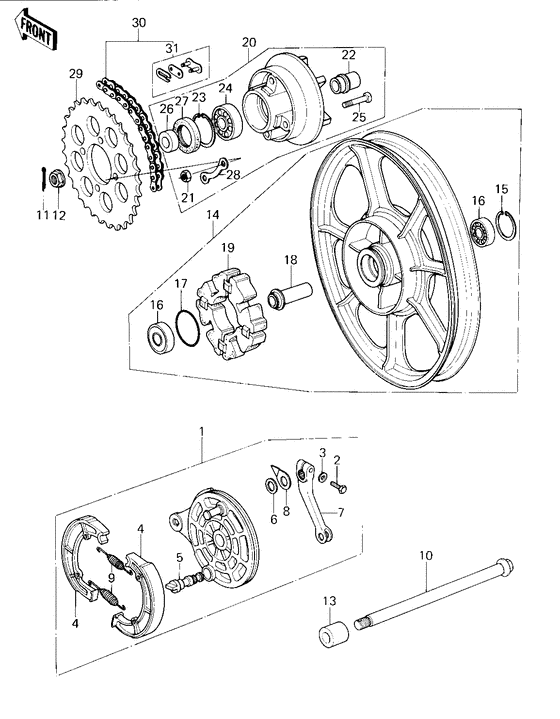 Rear wheel/hub/brake/chain