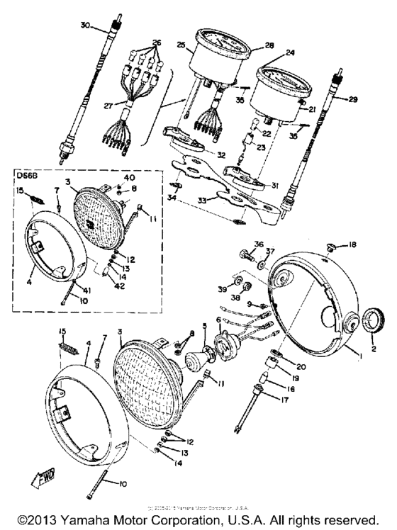 Headlamp, speedometer & tachometer
