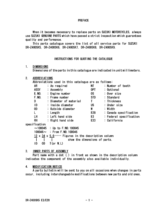 DR-Z400 Catalog preface