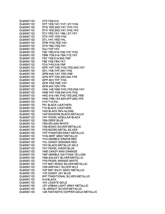 DL650 (ABS) Color chart