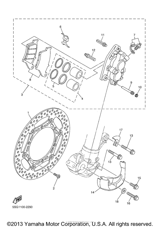 YZ250FR Передний суппорт