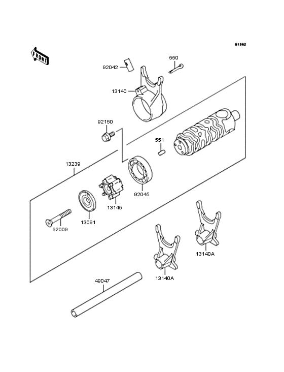 EX400 Gear change drum & forks