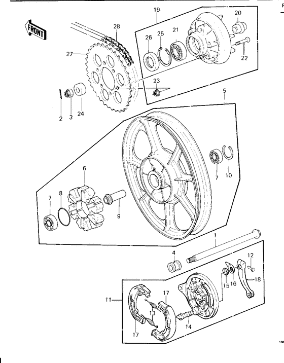 Rear wheel/hub/brake/chain