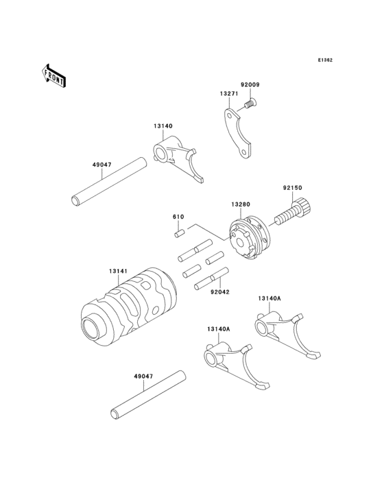 KX65 Валы и вилки переключения передач