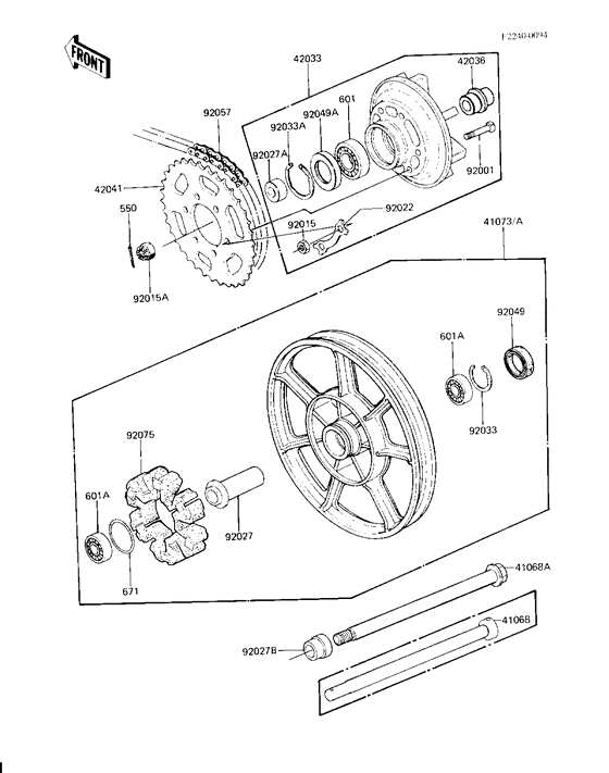 Rear wheel/hub/chain
