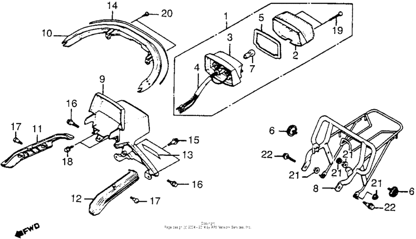 Rear frame body cover + luggage carrier + taillight