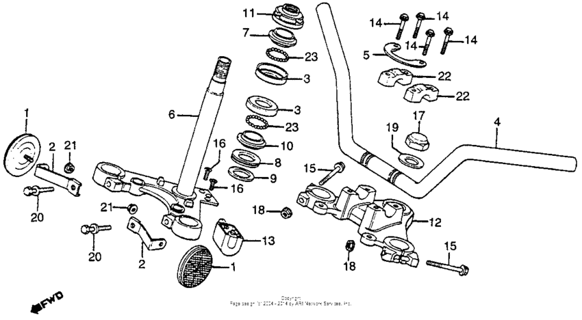 Handlebar + top bridge steering stem + front
