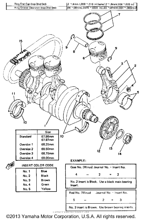 XS750-2D - 1977 Коленвал и поршни