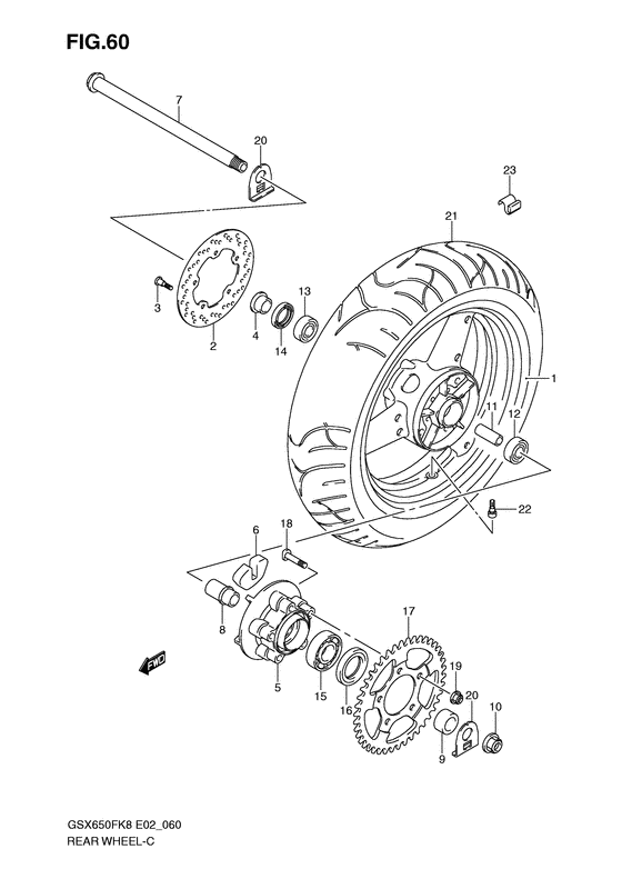 GSX650F Rear wheel complete assy