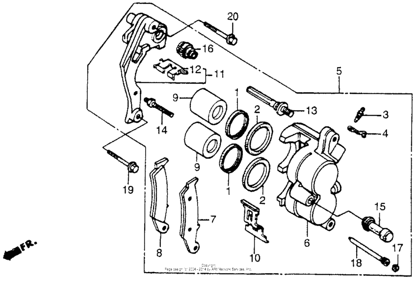 Fr. brake caliper 87-89
