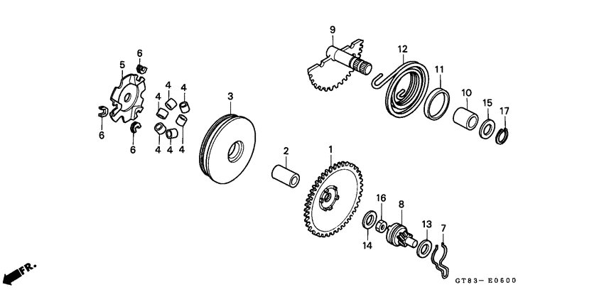 Drive face/ kick starter spindle