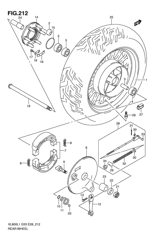 VL800 Rear wheel complete assy