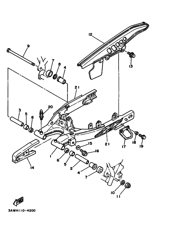 TW200E Задний рычаг и подвеска