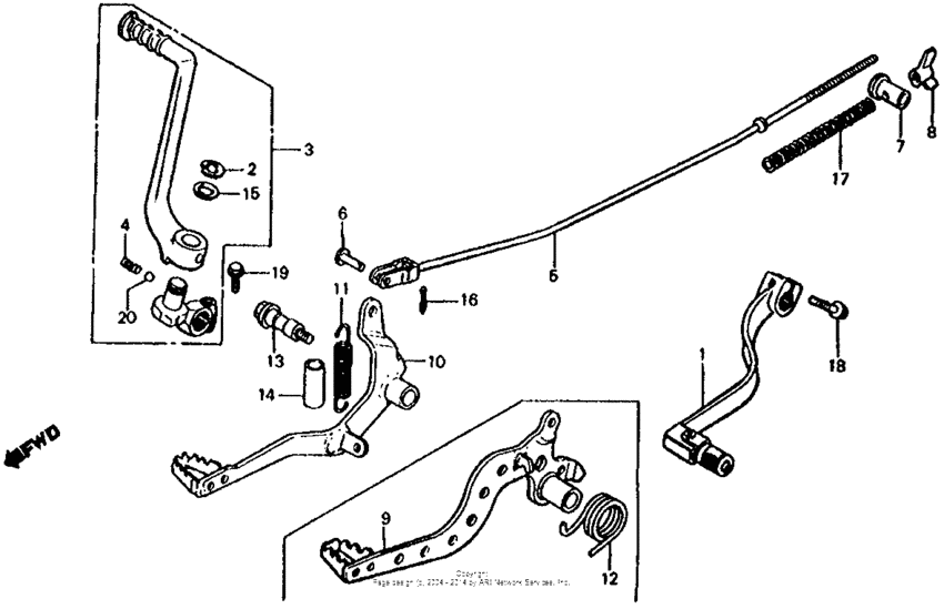 CR60R Shift pedal + brake pedal + kick starter arm
