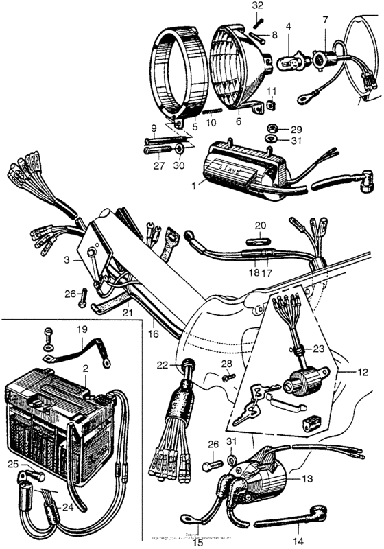 Headlight + battery + wire harness