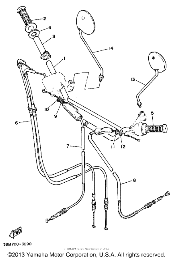XT250LC Руль -тросы