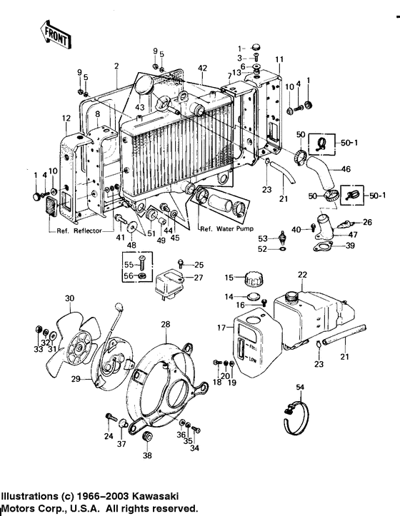 Radiator/fan/coolant tank