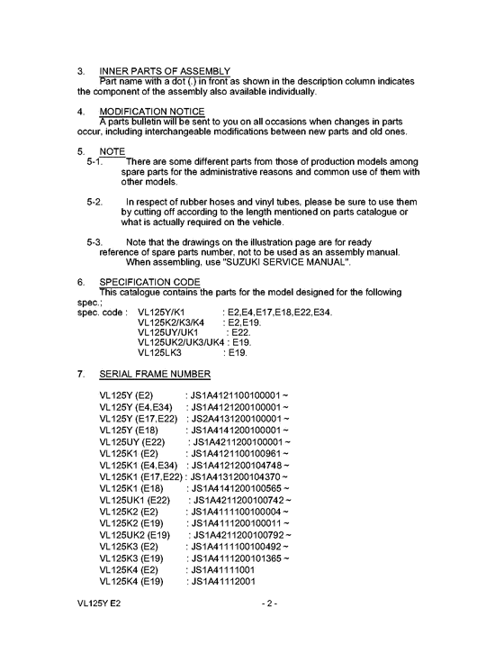 VL125 Catalog preface