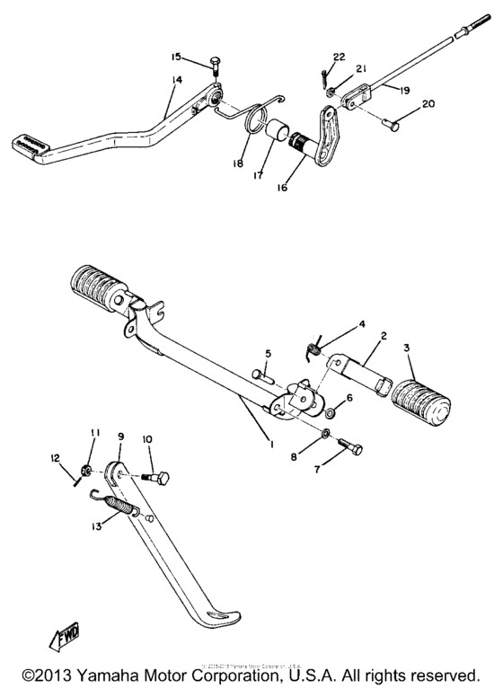 Stand, foot rest & rear brake pedal