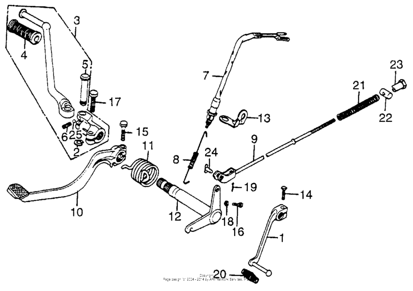 Change pedal + brake pedal + kick starter arm