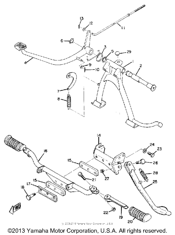 Stand, footrest & rear brake pedal