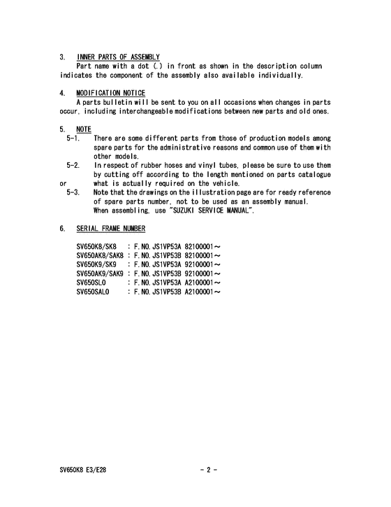 SV650 Catalog preface