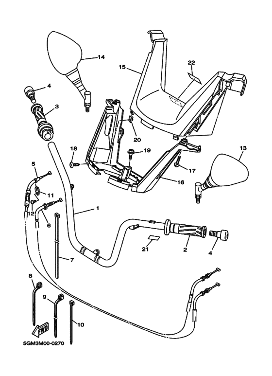 YP250 Рулевой рычаг и кабель
