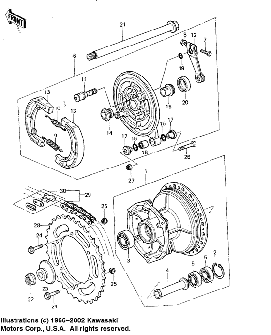 Rear hub/brake/chain
