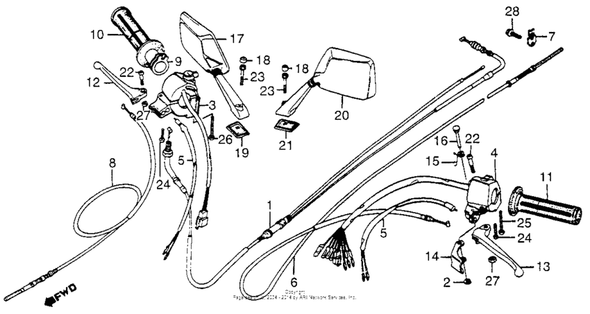 Control levers + cables + switches