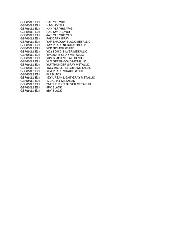 GSF650 (ABS) Color chart