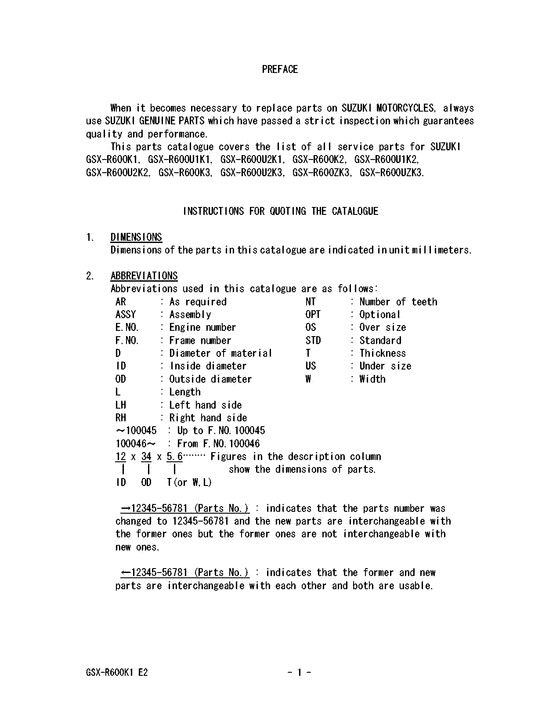 GSX-R600U1 Catalog preface