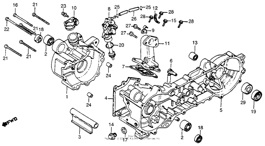Crankcase + oil pump + reed valve 81