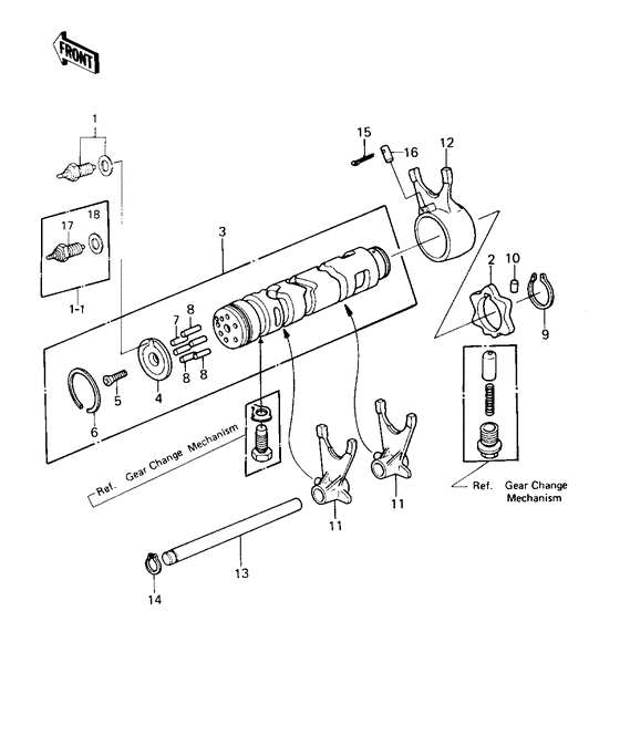 Gear change drum & forks