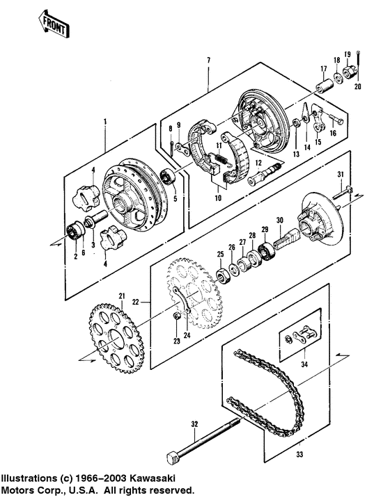 Rear hub/brake/chain
