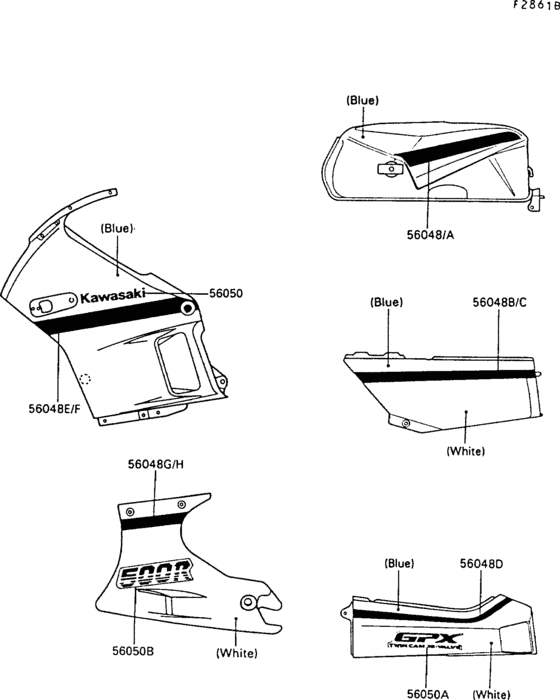 ZX500 Decals(blue / white)(zx500-b2 / b3)