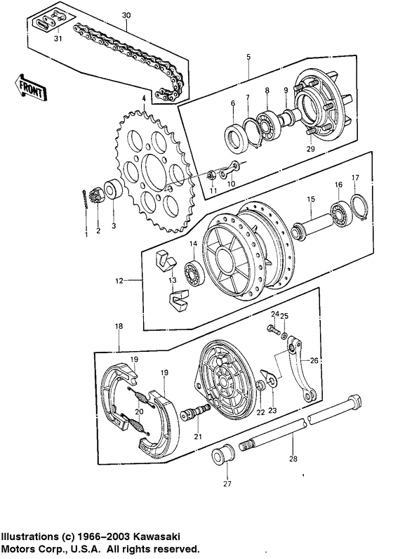 Rear hub/brake/chain