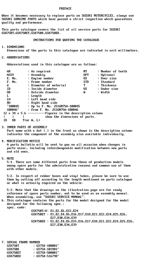 GSX750 Catalog preface