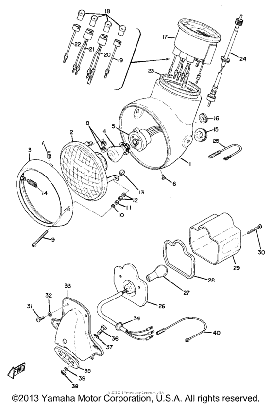 Head lamp, speedometer & tail lamp