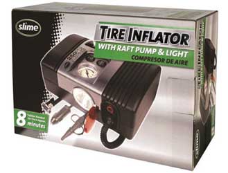 Slime tire inflator with raft pump & light