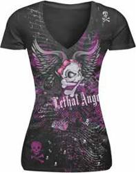 Lethal threat womens girl skull mashed up short sleeve tee