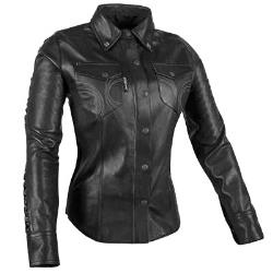 Speed and strength black heart leather moto womens shirt