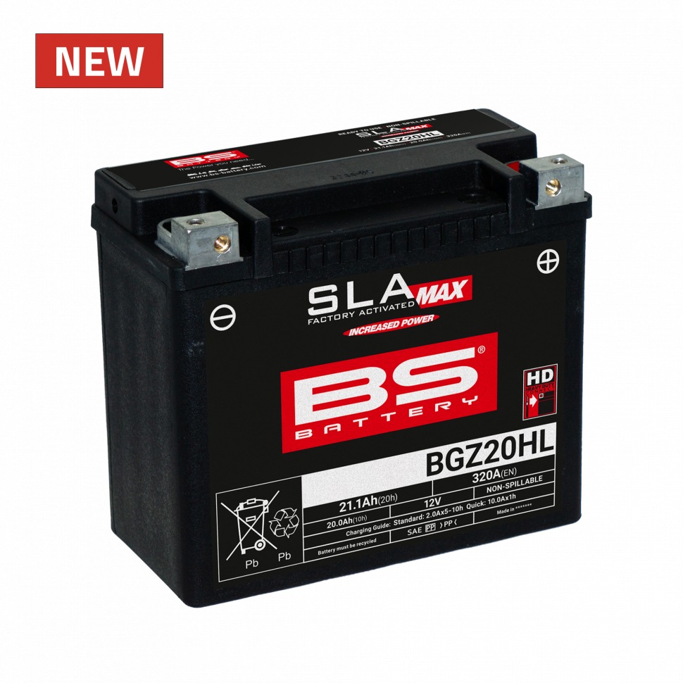 BS-Battery BGZ20HL Аккумулятор BS SLA MAX, 12В, 20 Ач, 320 А, обратная (- / +), (YTX20HL)