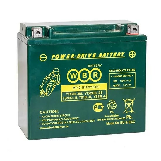 Аккумулятор WBR MT12-18 (YTX20L-BS, YTX20HL-BS, YB16L-B, YB18L-A)