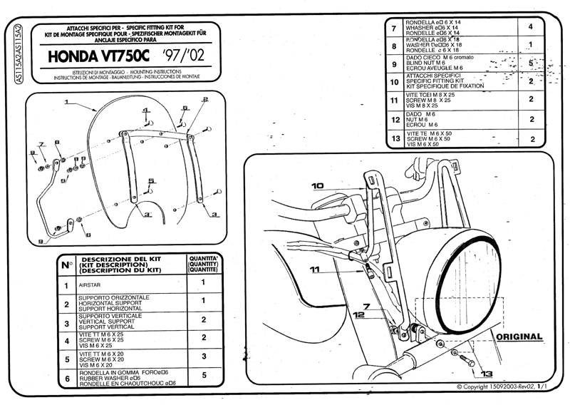 Givi AS115A2 Крепеж стекла на VT 750 C 97-02